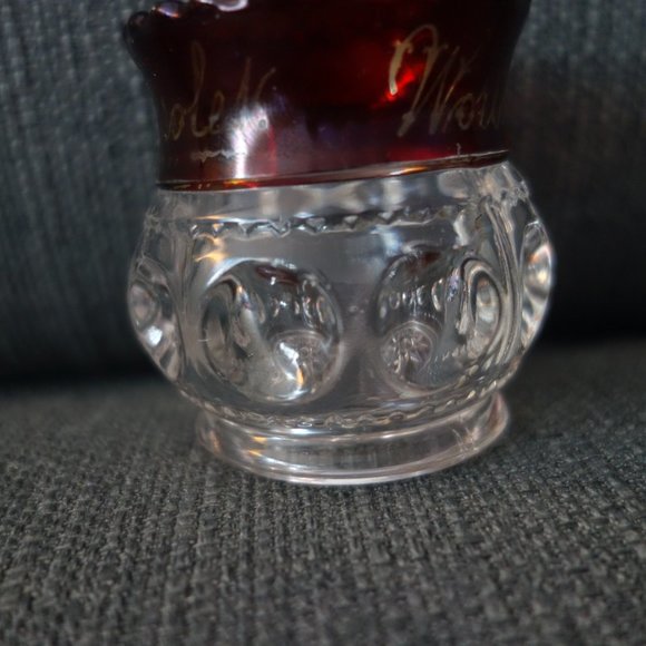 World's Fair 1893 Rub Red Flash Glass Toothpick Holder L.J. Drolen - Picture 10 of 11